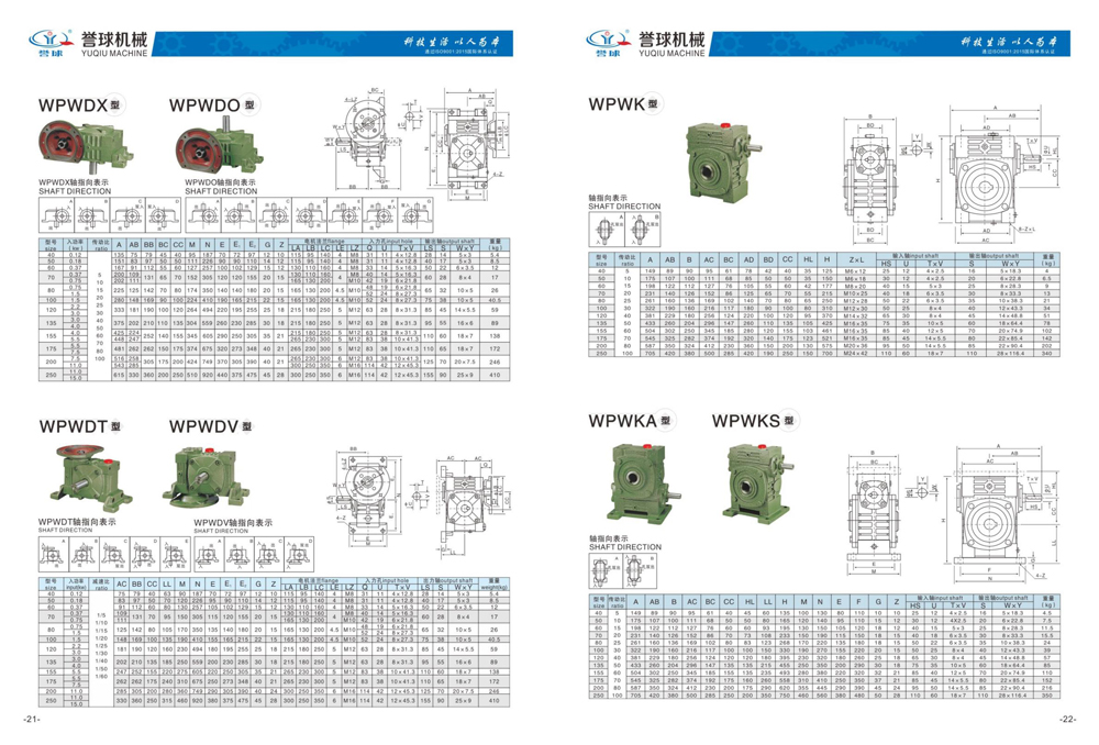 Dimensions of WP Worm Gear Reducer