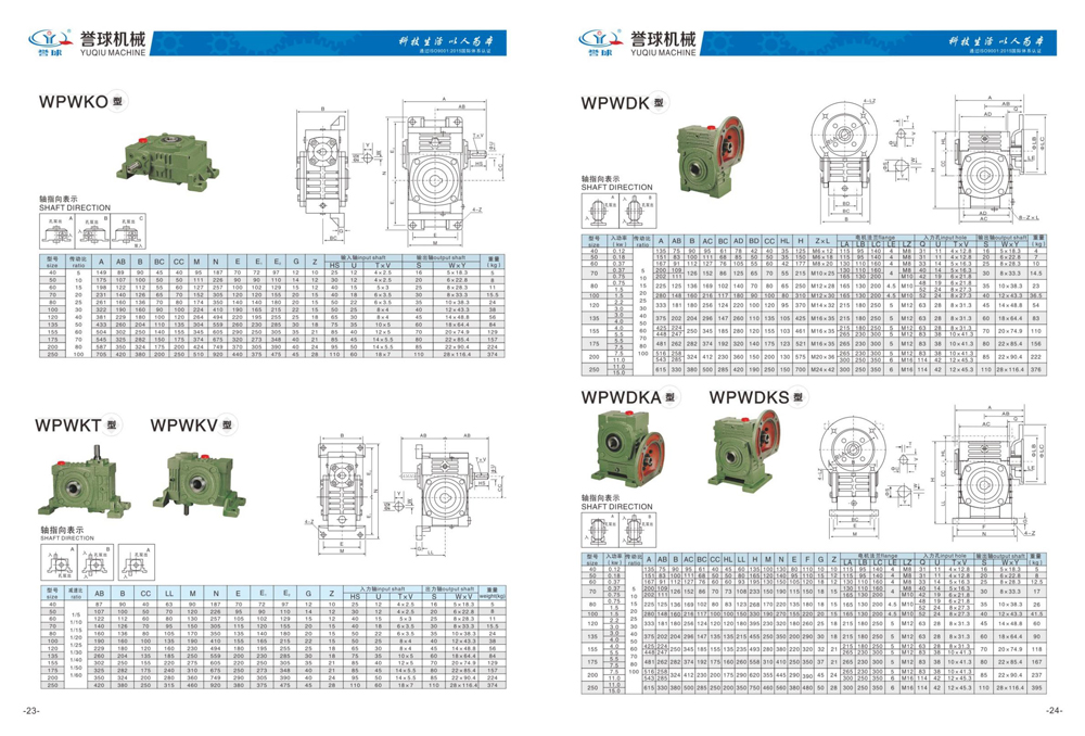 Dimensions of WP Worm Gear Reducer