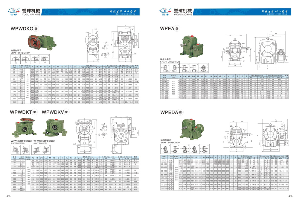 Dimensions of WP Worm Gear Reducer
